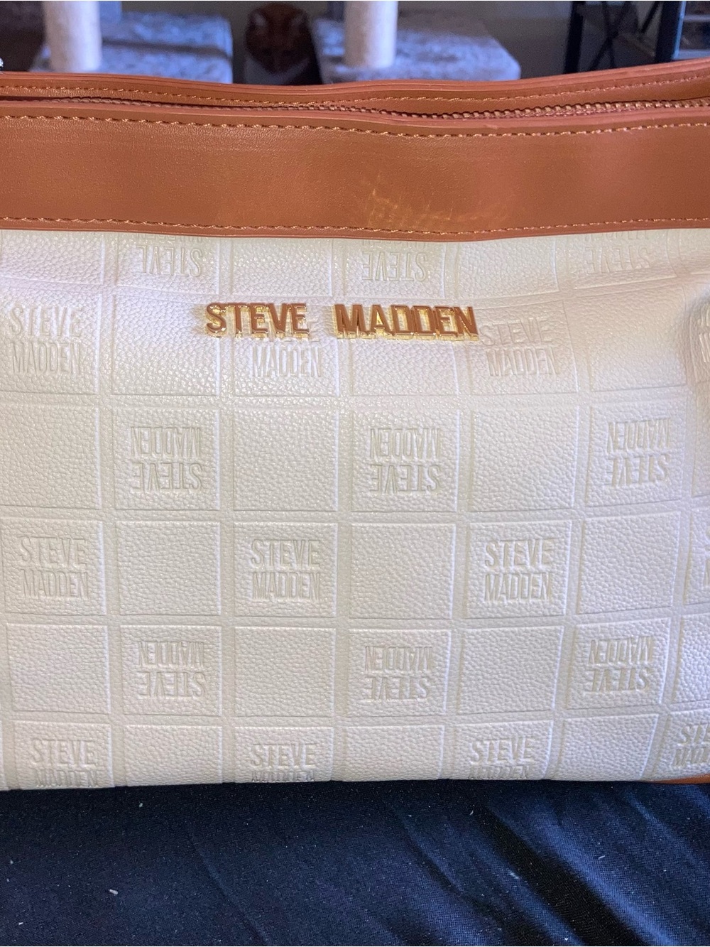 Steve Madden Cream Tote with Tan Trim and Gold Logo
